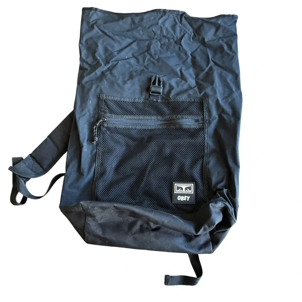 Obey Roll Top Backpack Mens OS Black Good Mesh Pocket Streetwear Utility Bag